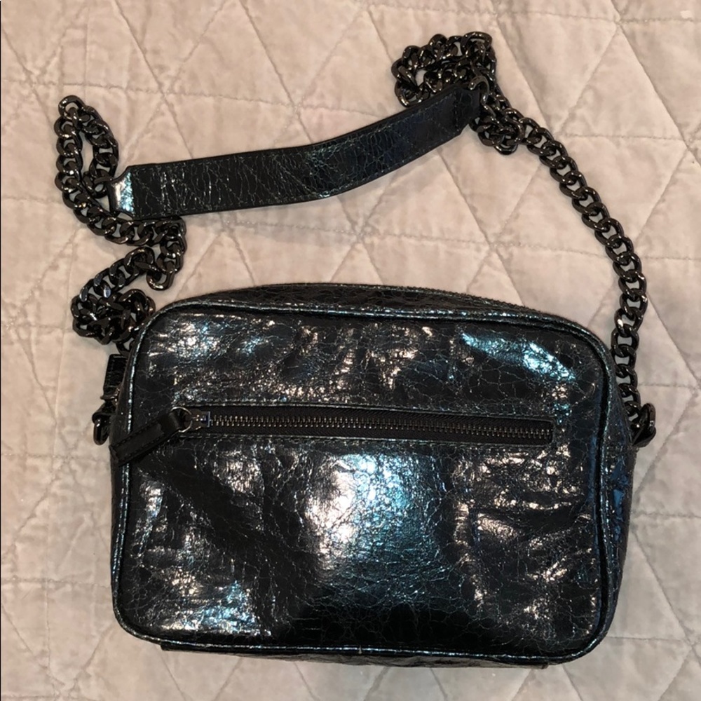 ZARA green crackle shiny poly purse!